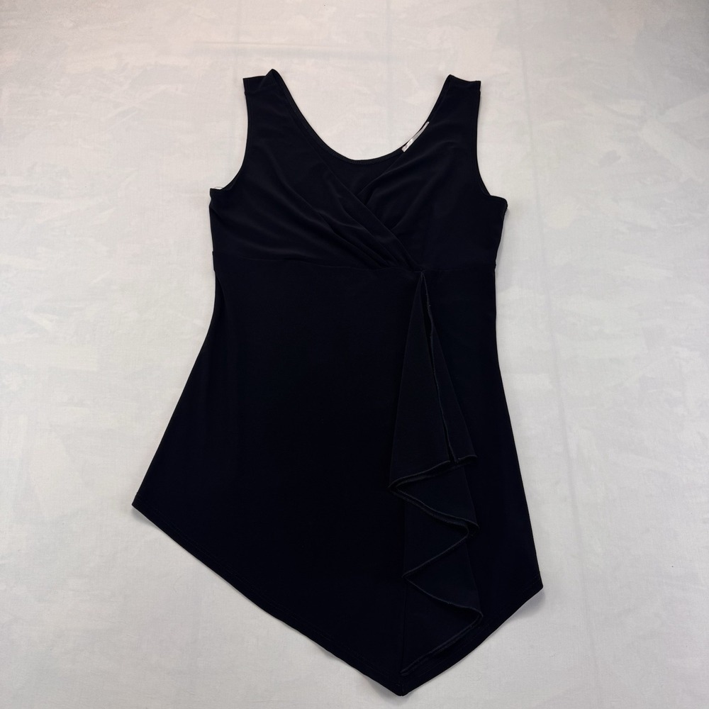 White House Black Market Womens M Black Asymmetrical Ruffle Sleeveless Top